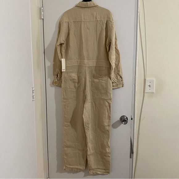Mate the Label Linen Long Sleeve Jumpsuit Natural Sz Large - Picture 6 of 14